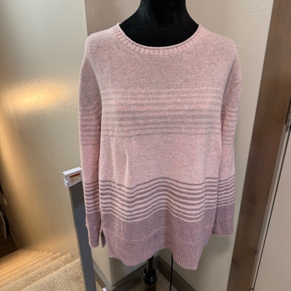 Ella Moss Pink Gradient Stripe Crewneck Sweater Buttery Soft Knit Oversized M - Picture 1 of 8